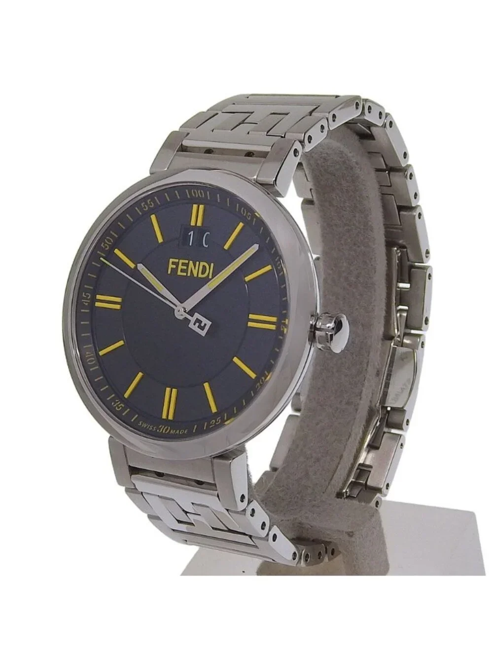 Fendi Forever Date Stainless Steel Quartz Analog Display Black Dial Watch